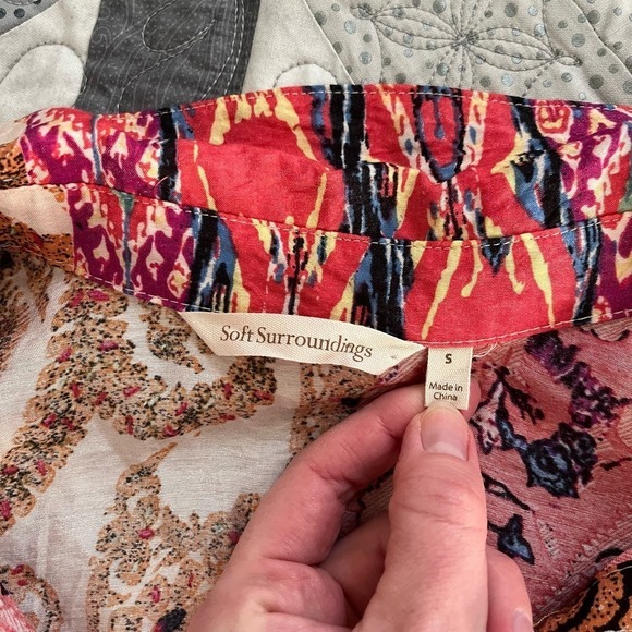 Soft Surroundings‎ Brynn Pink Floral Paisley Button Front Tunic Top Shirt small - Picture 6 of 9